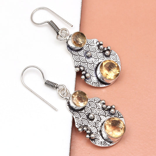 Natural Citrine Earrings In 925 Sterling Silver Earrings