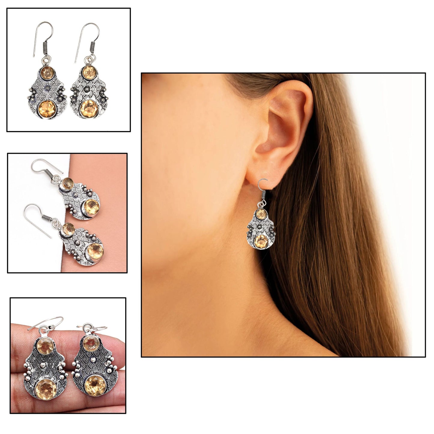 Natural Citrine Earrings In 925 Sterling Silver Earrings