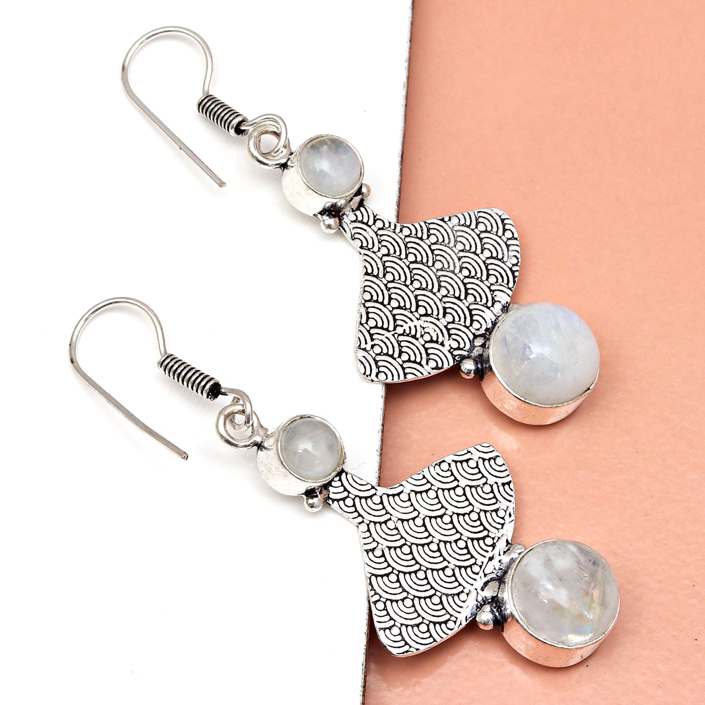 Natural Moonstone Earring In 925 Sterling Silver