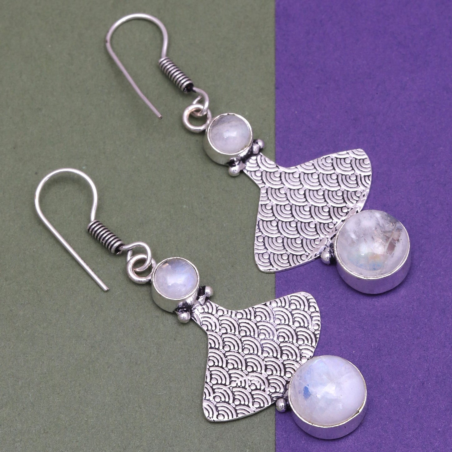 Natural Moonstone Earring In 925 Sterling Silver