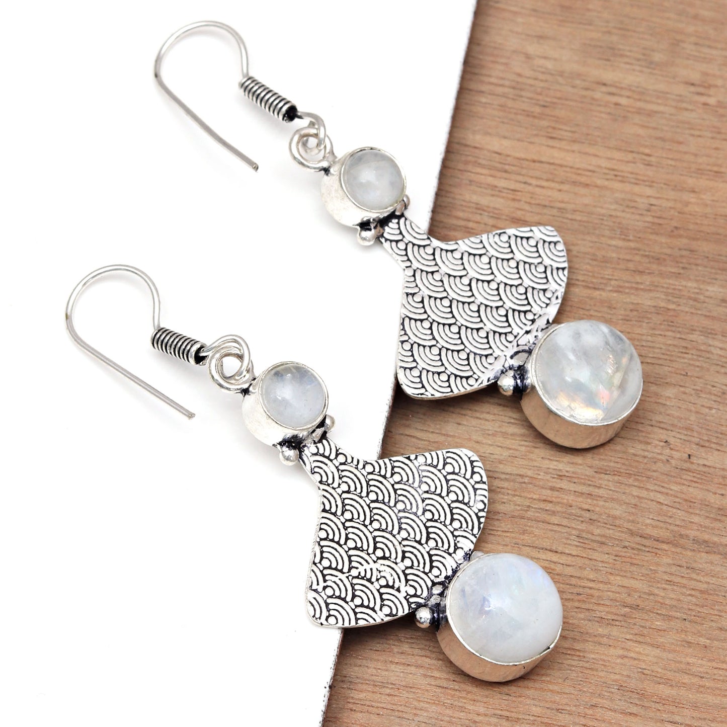 Natural Moonstone Earring In 925 Sterling Silver