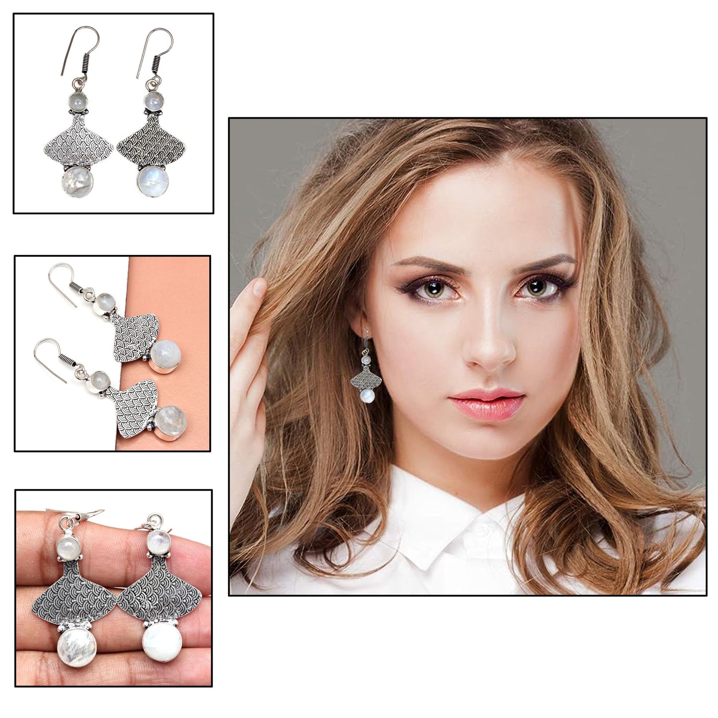 Natural Moonstone Earring In 925 Sterling Silver