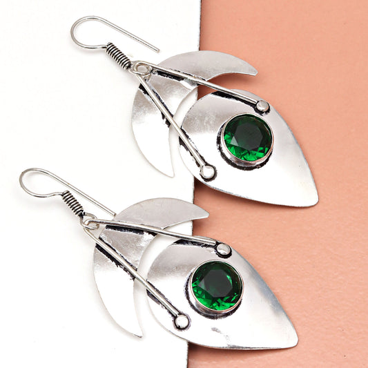 Emerald Earrings In Sterling Silver