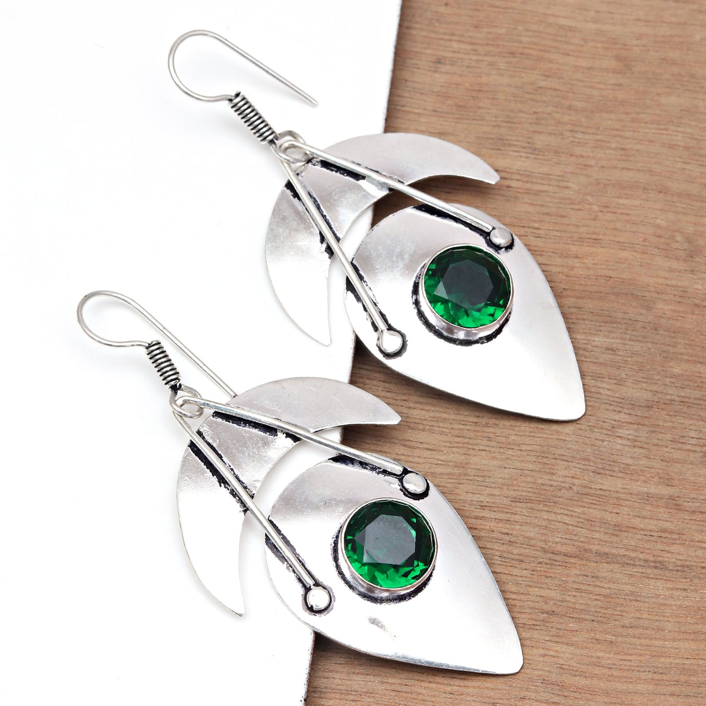 Emerald Earrings In Sterling Silver