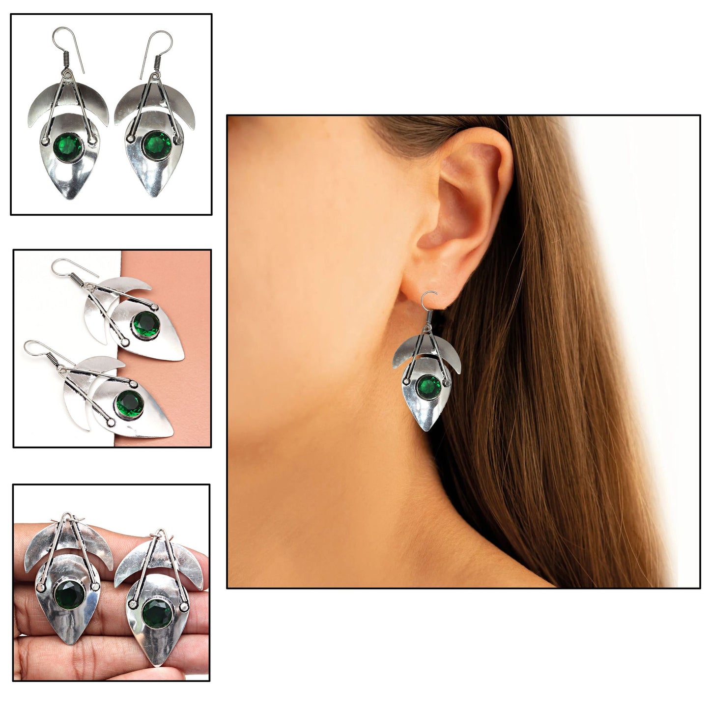 Emerald Earrings In Sterling Silver