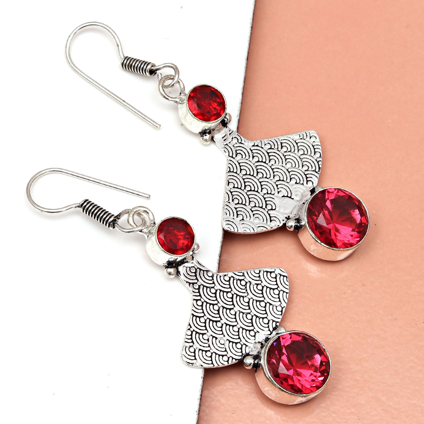 Natural Garnet Earring In 925 Sterling Silver