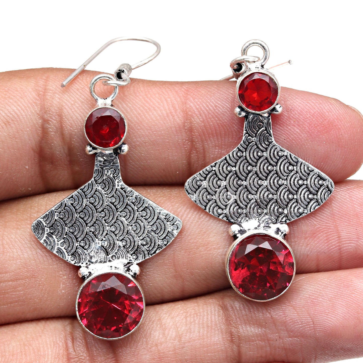 Natural Garnet Earring In 925 Sterling Silver