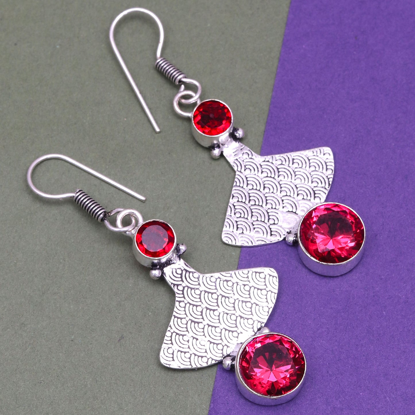 Natural Garnet Earring In 925 Sterling Silver