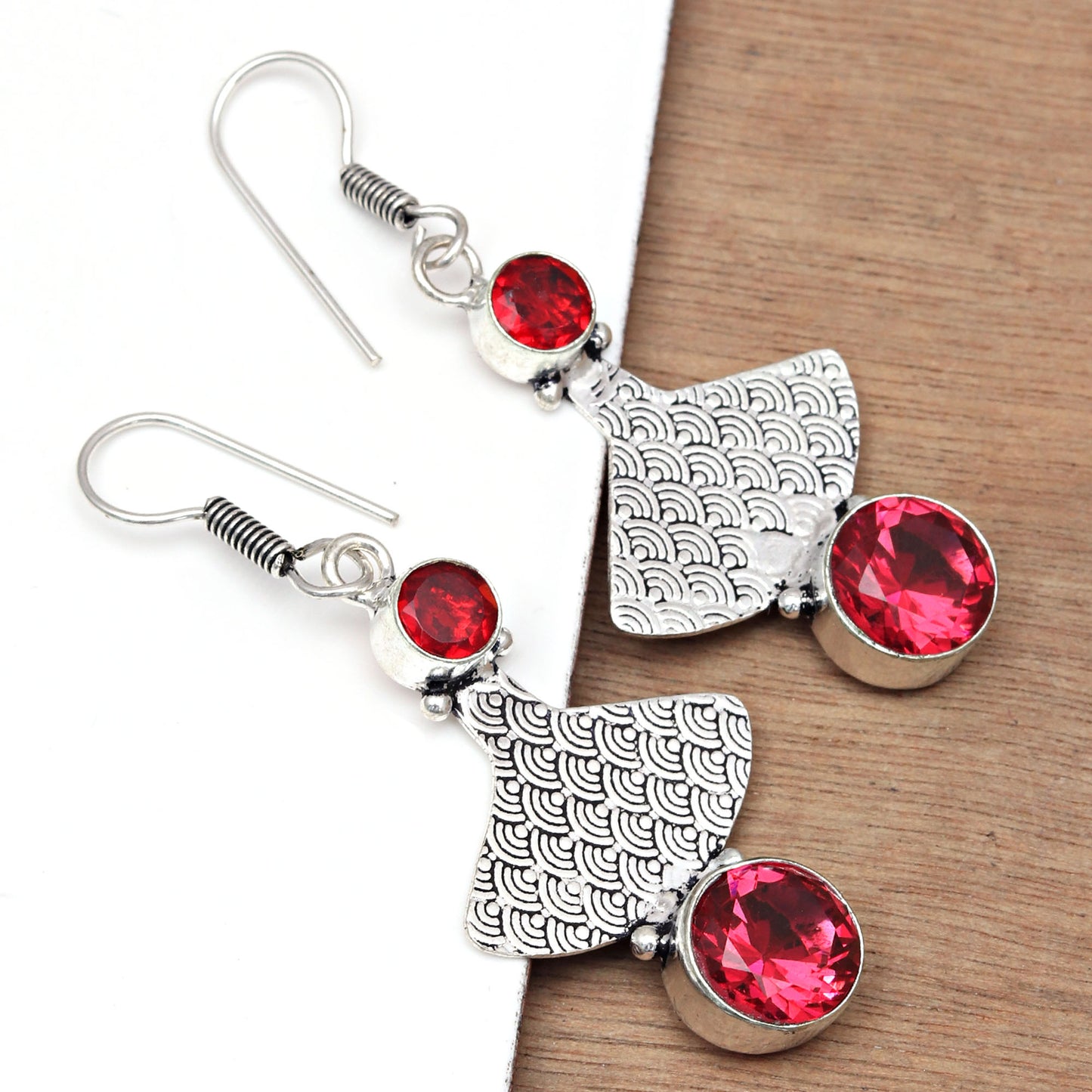 Natural Garnet Earring In 925 Sterling Silver