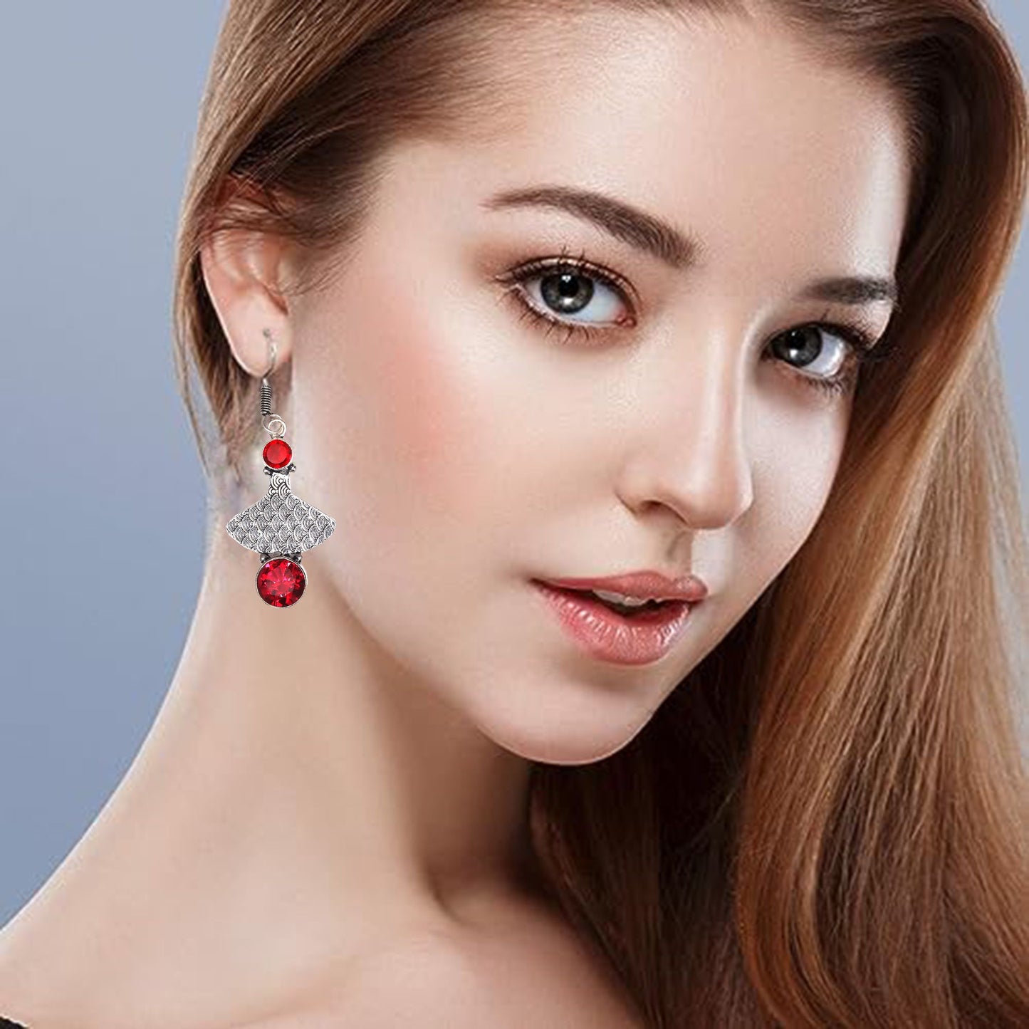 Natural Garnet Earring In 925 Sterling Silver