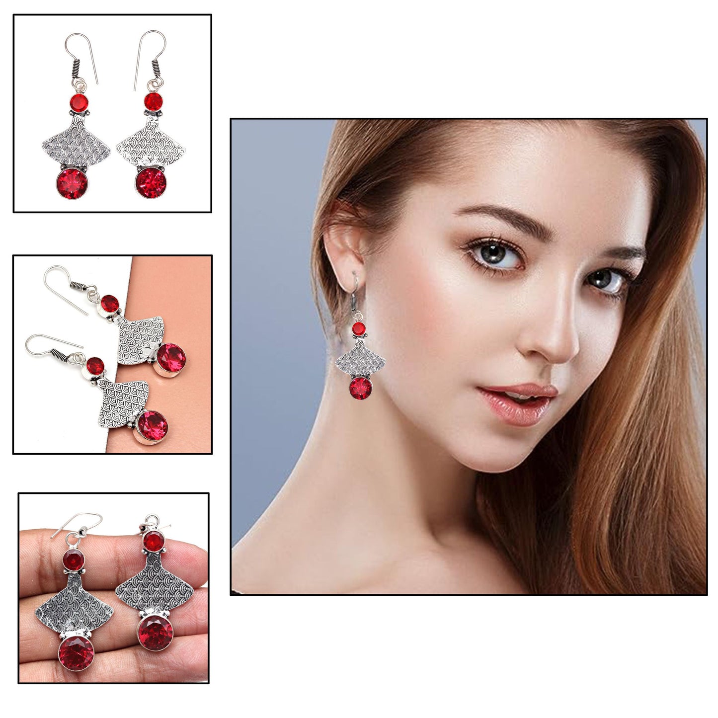 Natural Garnet Earring In 925 Sterling Silver