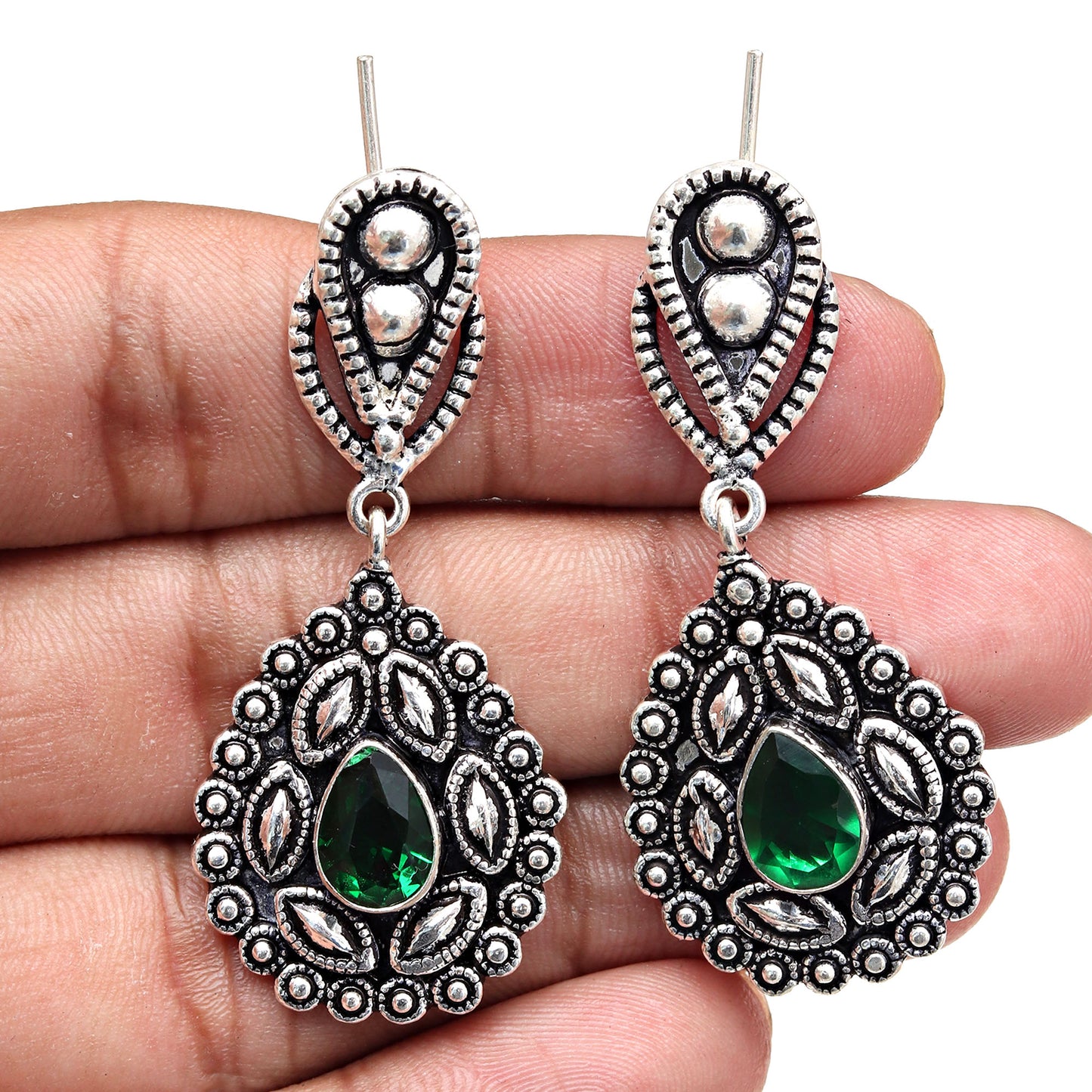 Natural Emerald Earring In 925 Sterling Silver