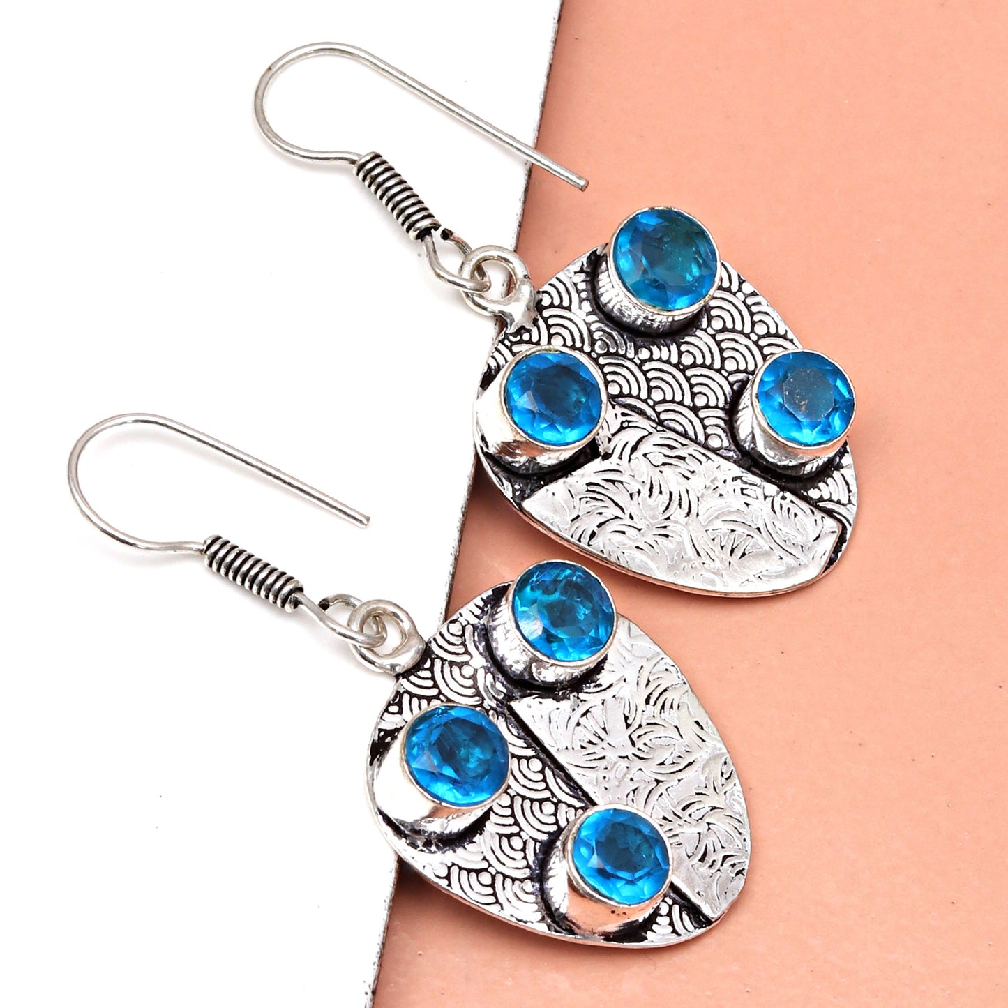 London Blue topaz Multi Stone Earring In silver