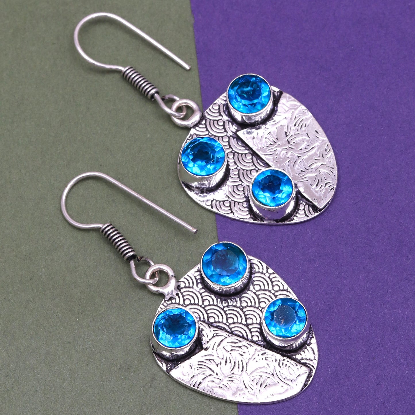 London Blue topaz Multi Stone Earring In silver