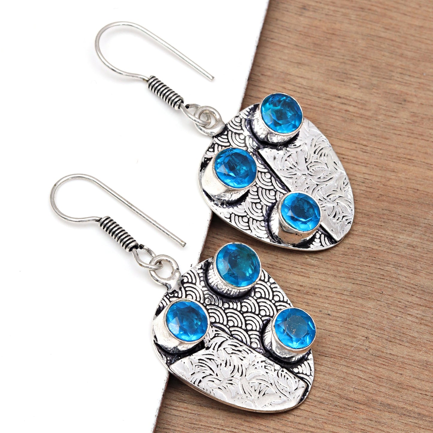 London Blue topaz Multi Stone Earring In silver