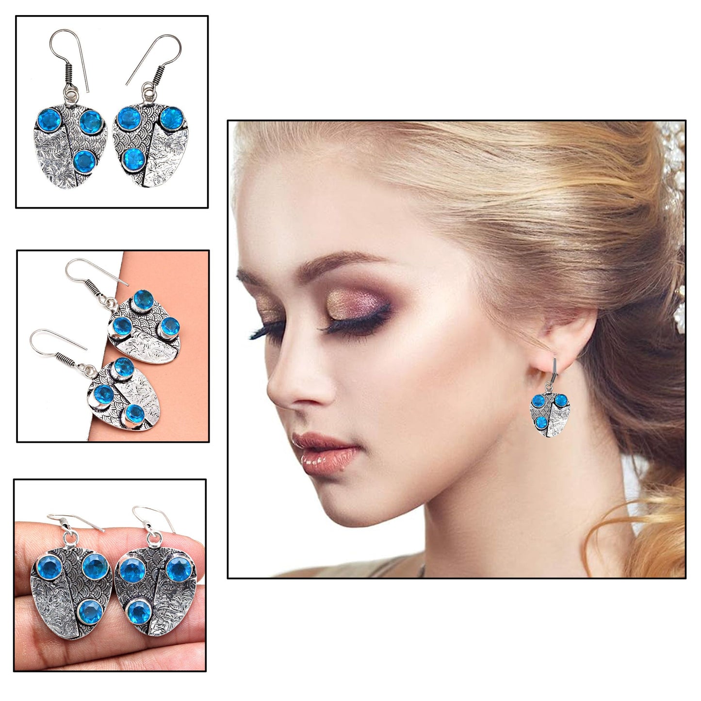 London Blue topaz Multi Stone Earring In silver