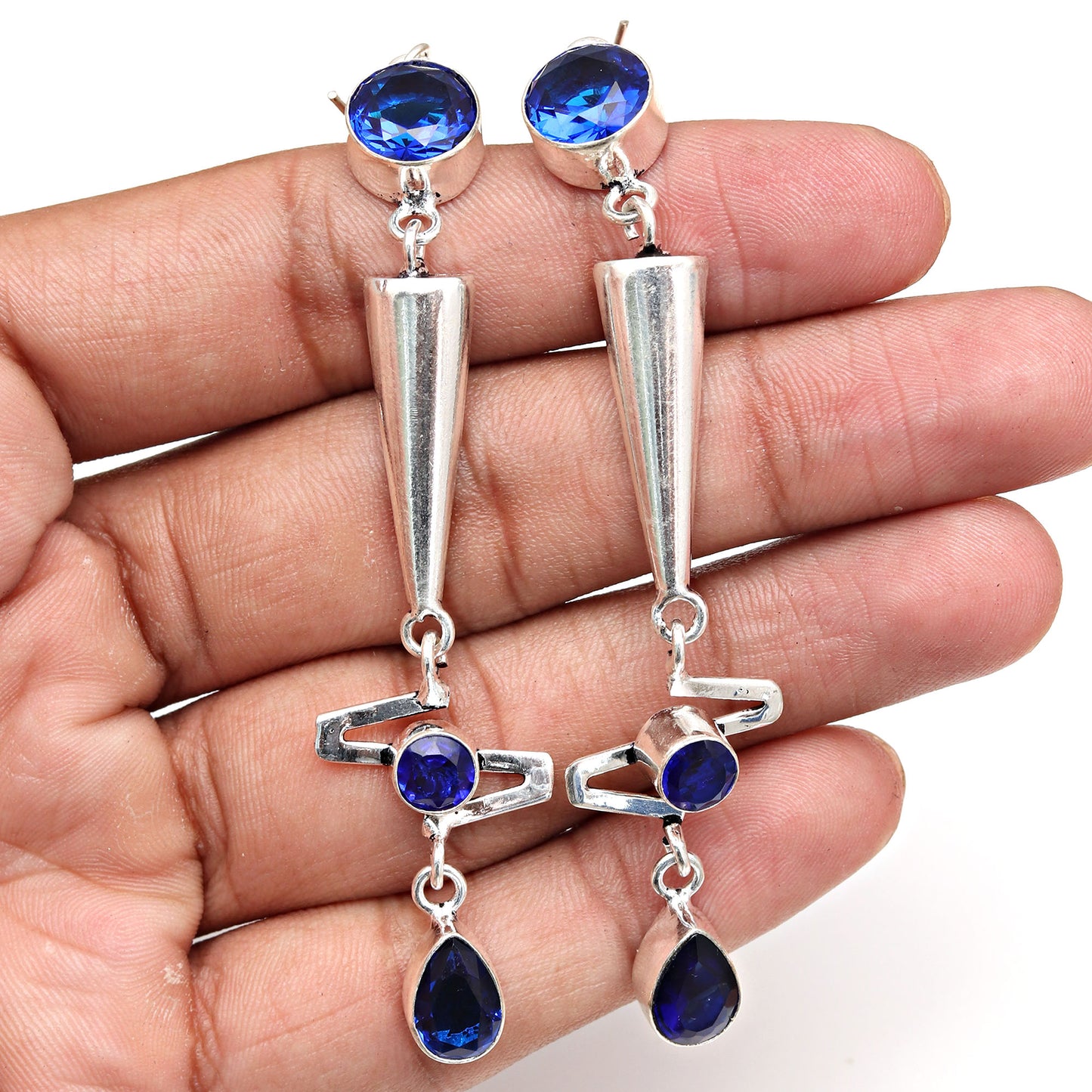 Natural Tanzanite Long Earring In 925 Sterling Silver