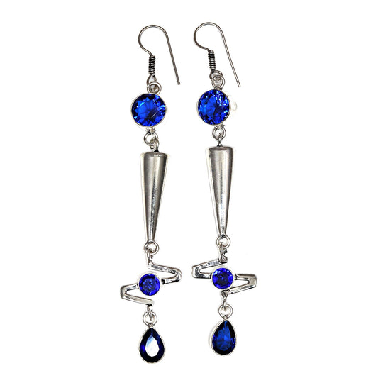 Natural Tanzanite Long Earring In 925 Sterling Silver