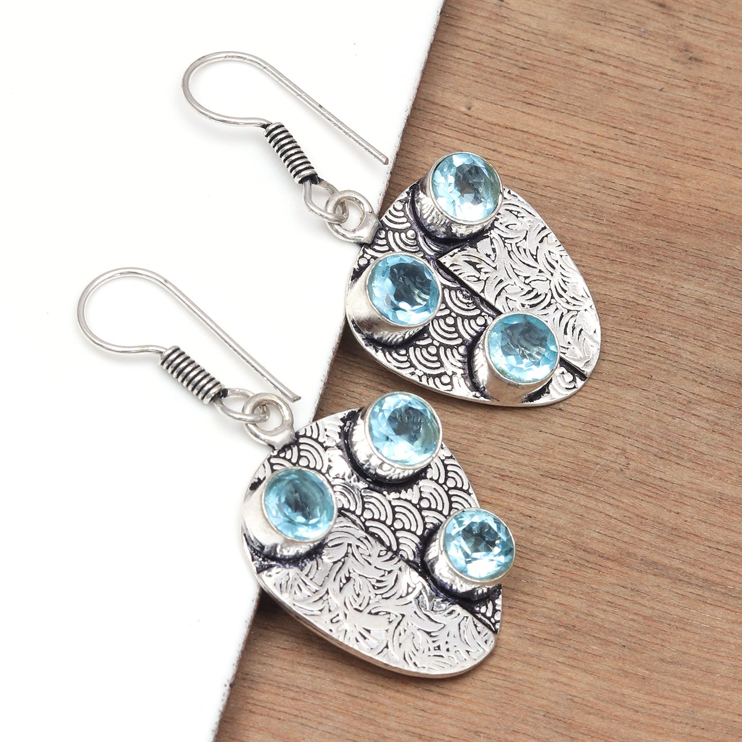 Swiss blue quartz multi stone earring In 925 Silver