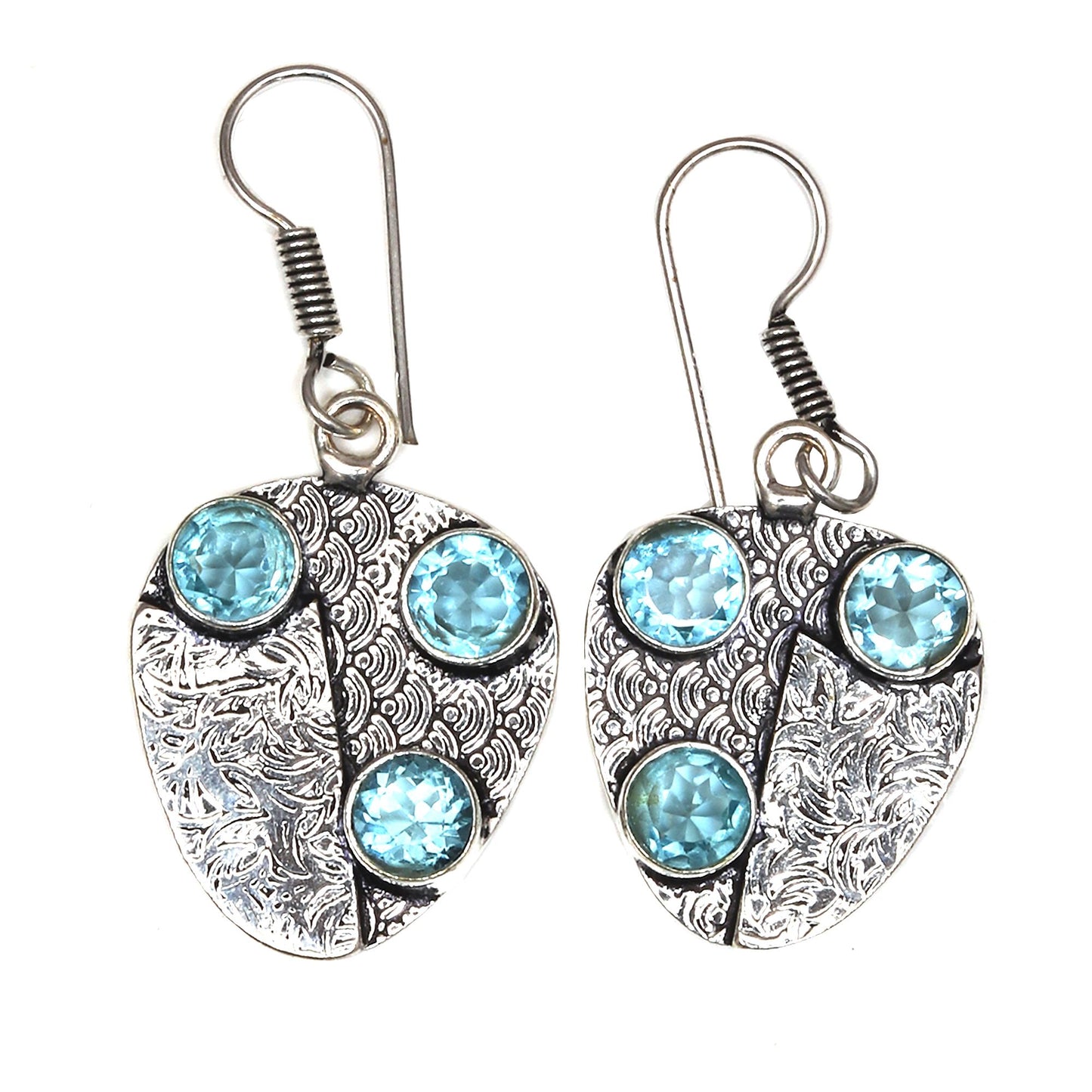 Swiss blue quartz multi stone earring In 925 Silver