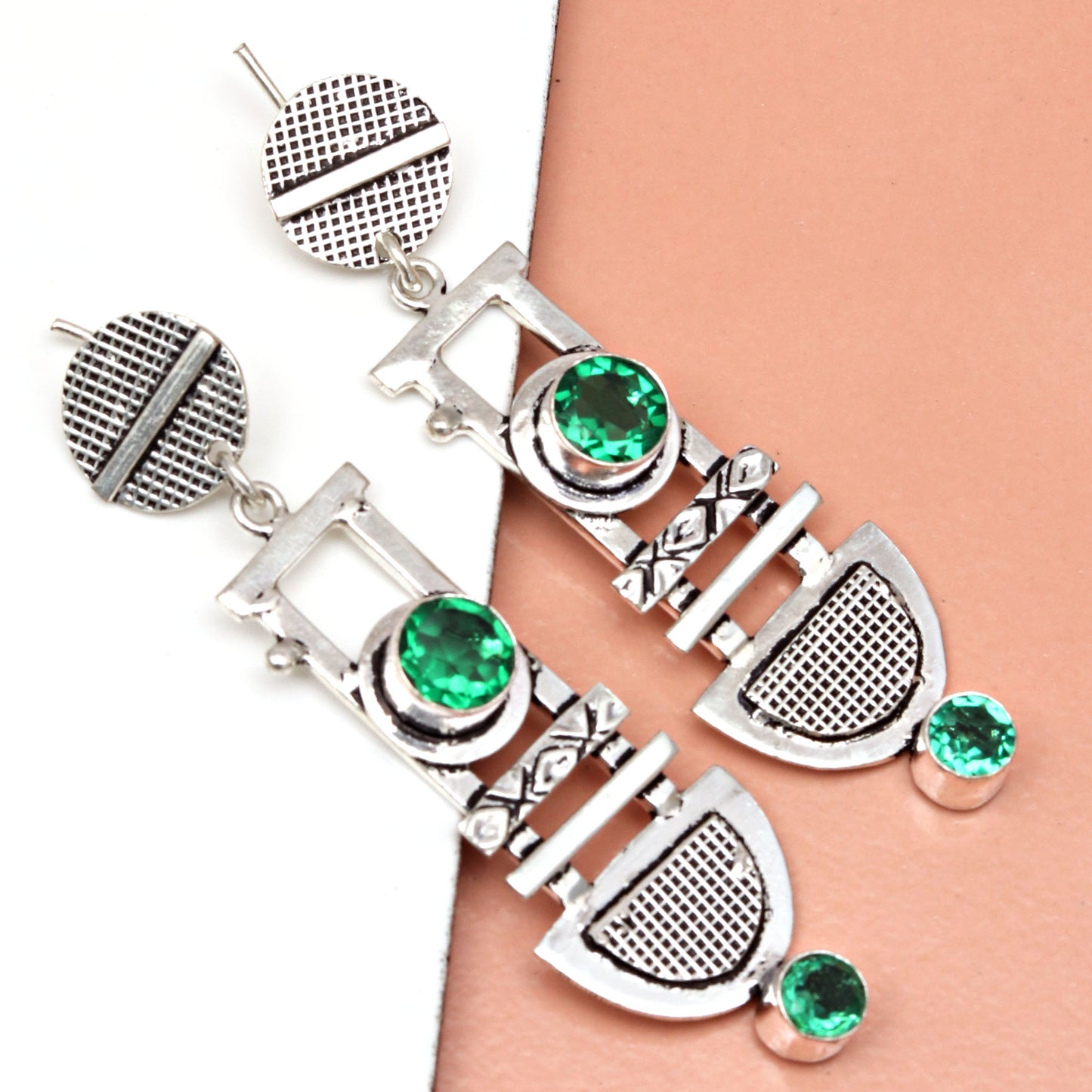 Natural Emerald Earring In Sterling Silver