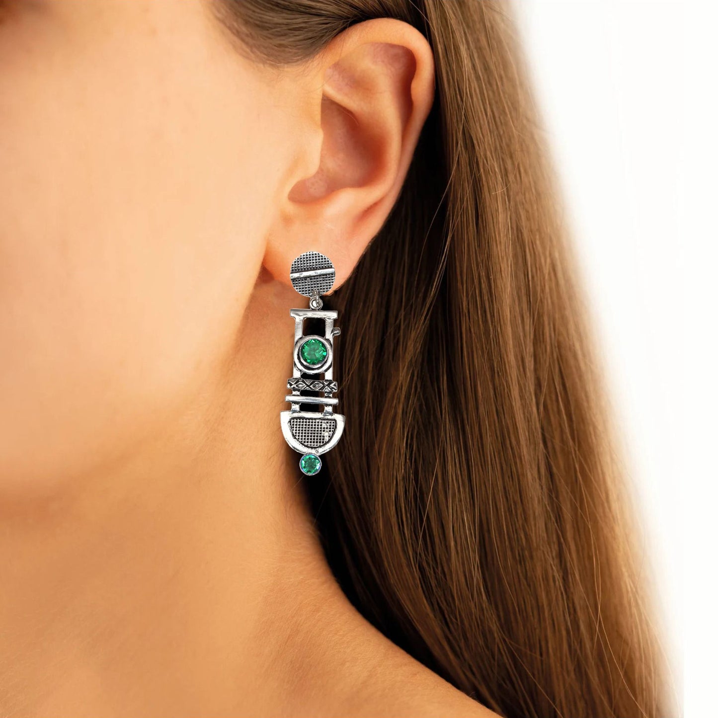 Natural Emerald Earring In Sterling Silver