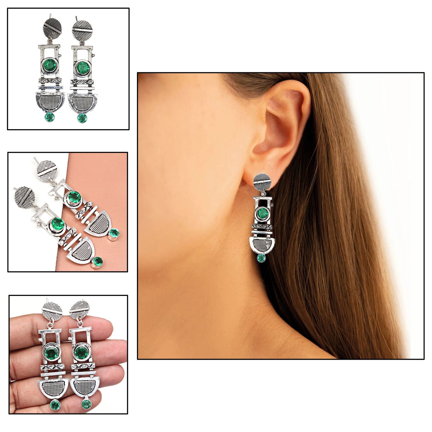 Natural Emerald Earring In Sterling Silver