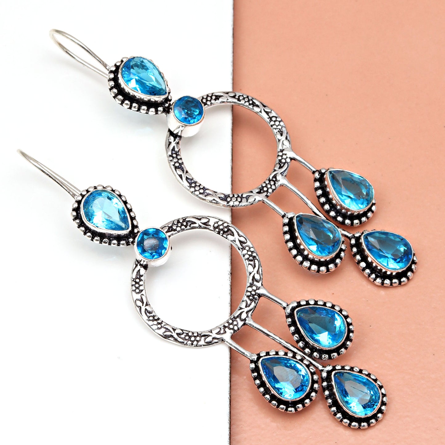 Multistone London Blue topaz Earring in Silver