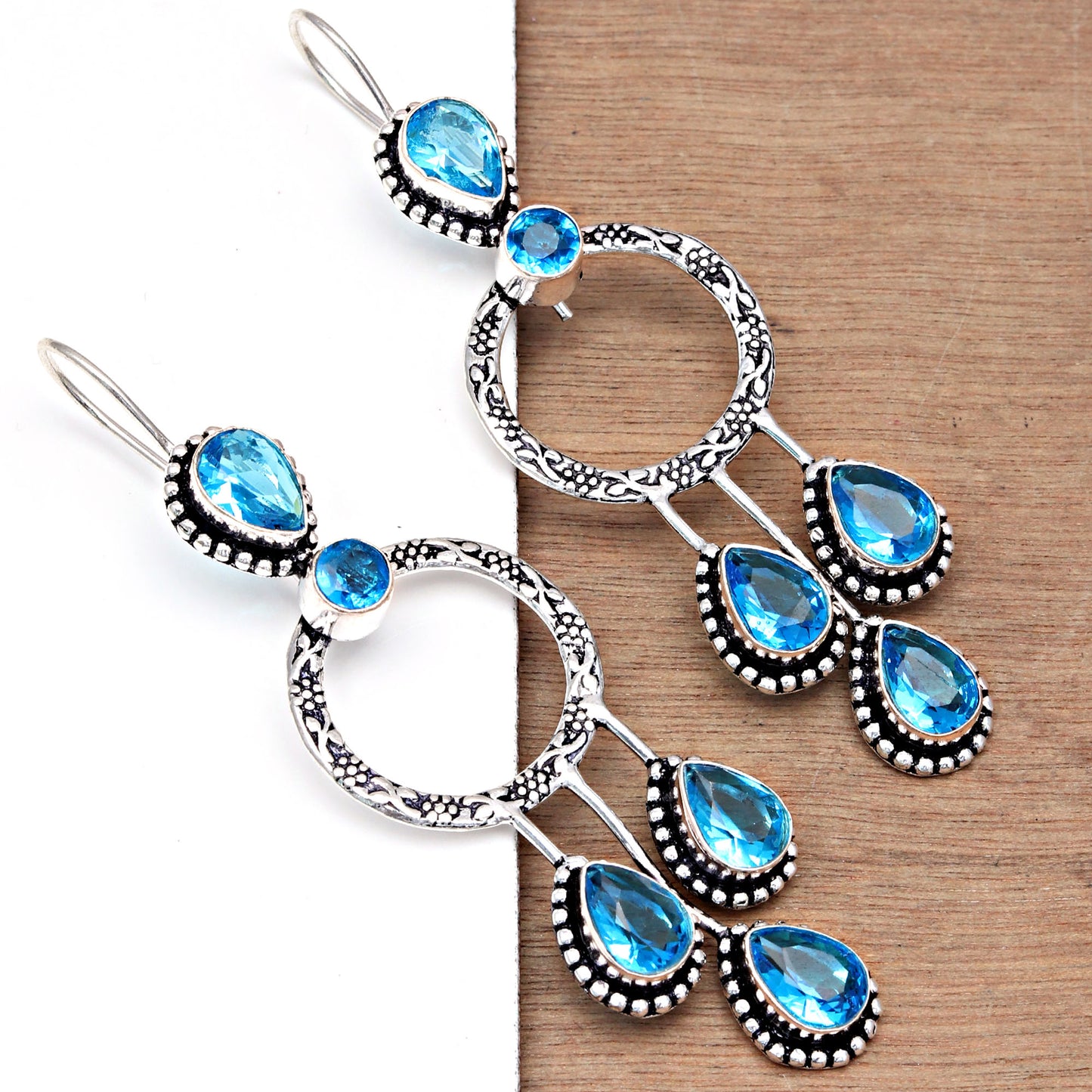 Multistone London Blue topaz Earring in Silver