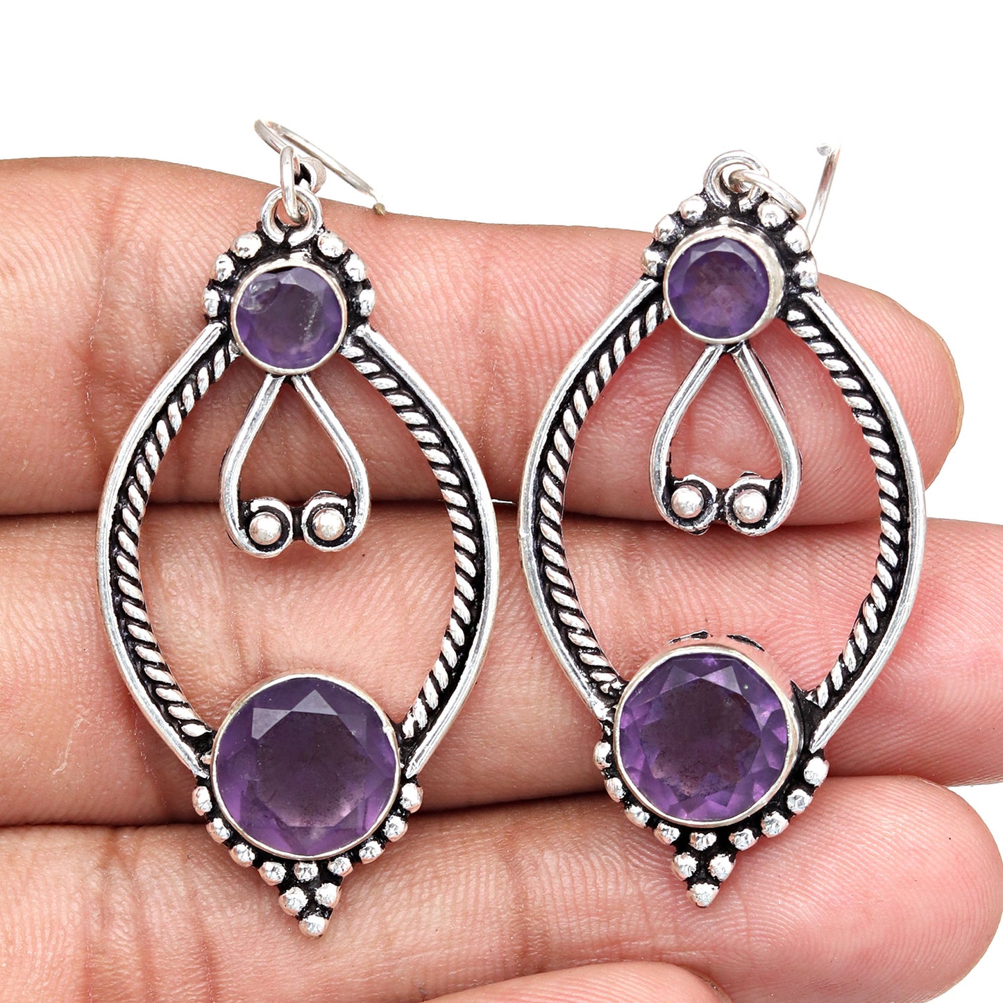 Amethyst Gemstone Silver Earrings For Women & Girls