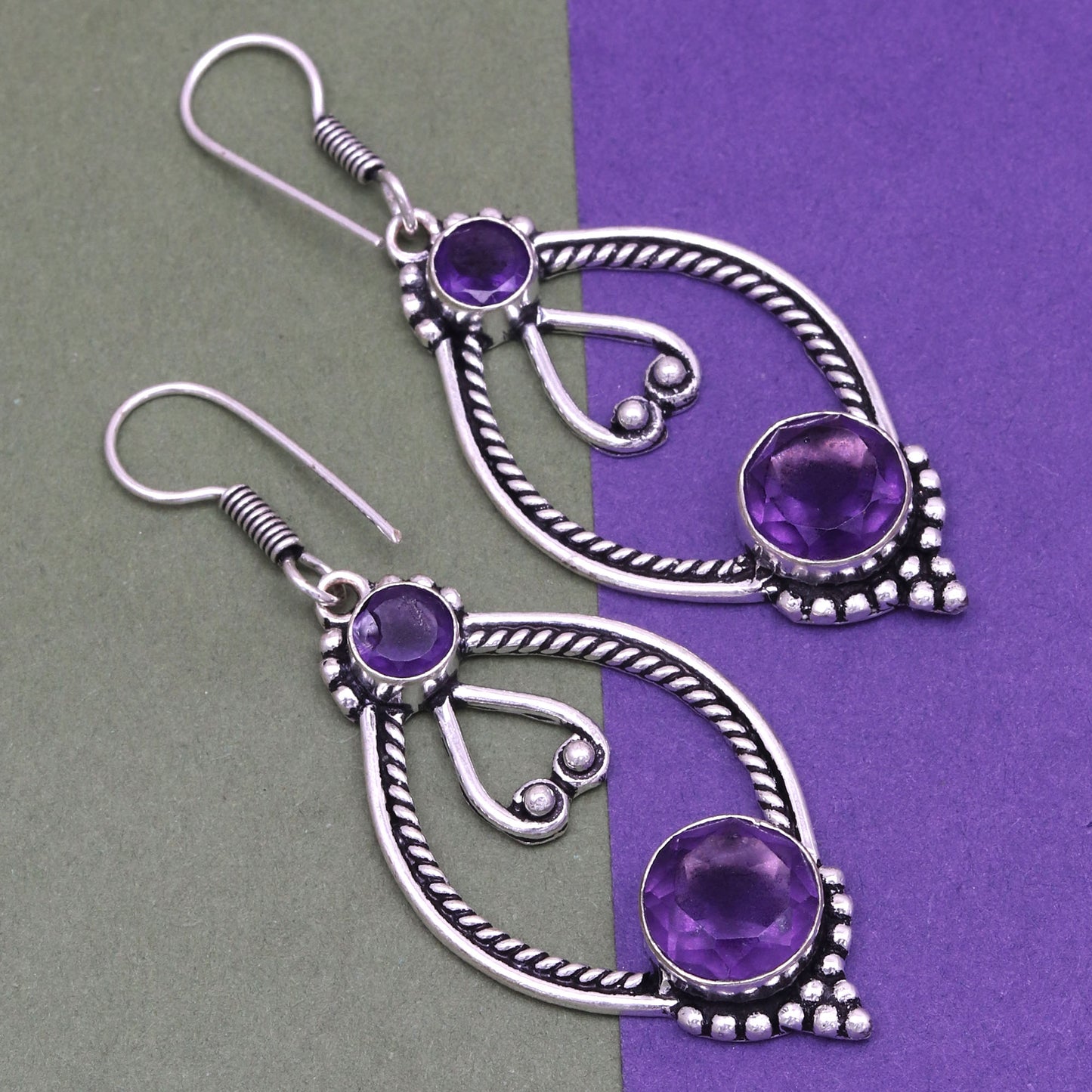 Amethyst Gemstone Silver Earrings For Women & Girls