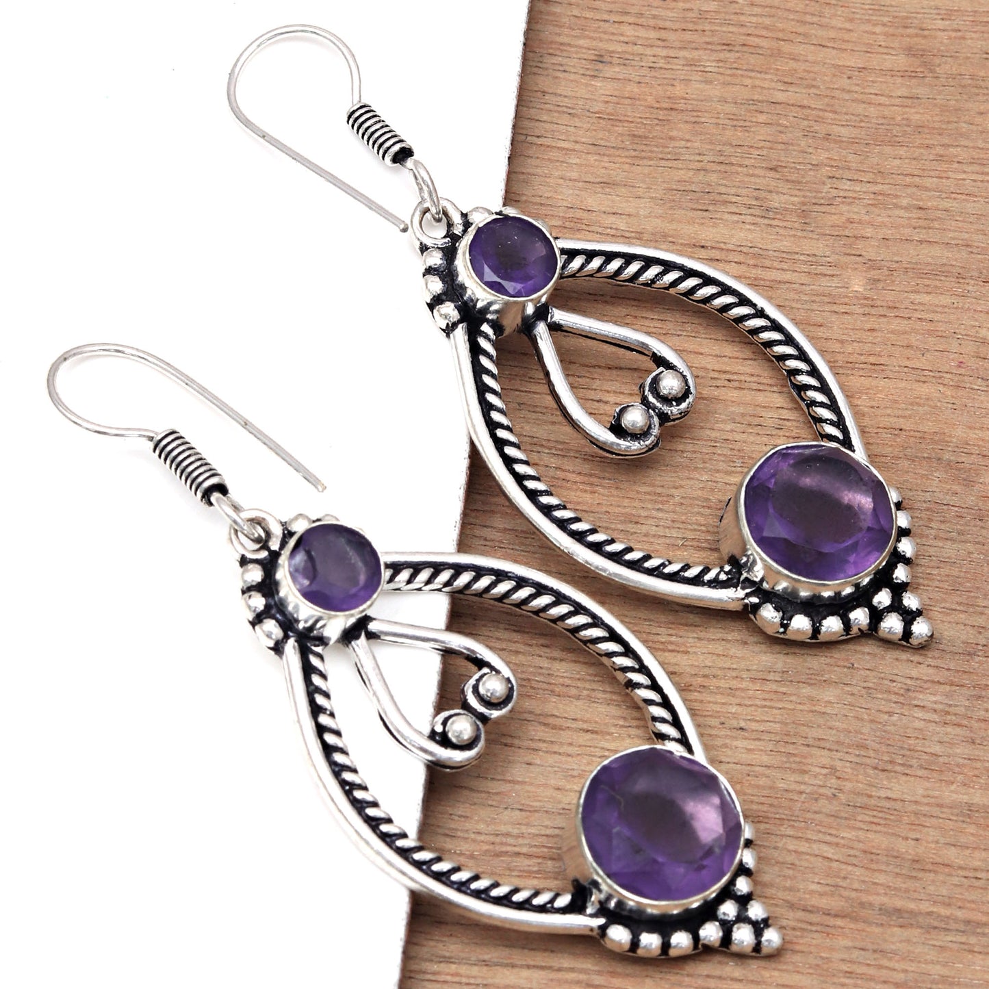 Amethyst Gemstone Silver Earrings For Women & Girls