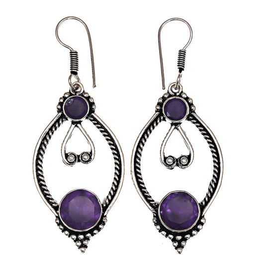 Amethyst Gemstone Silver Earrings For Women & Girls