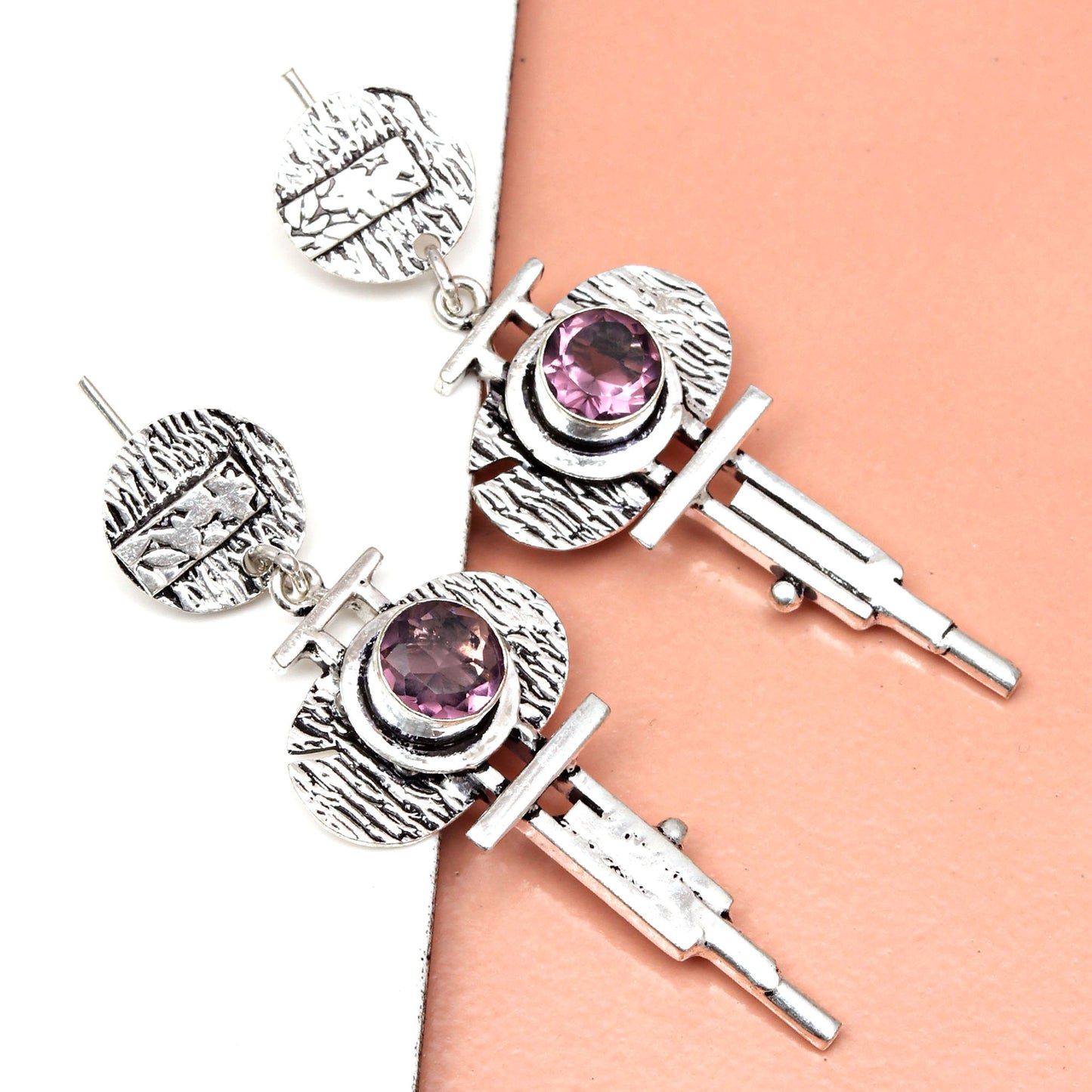 Elegant Amethyst Silver Drop Earrings