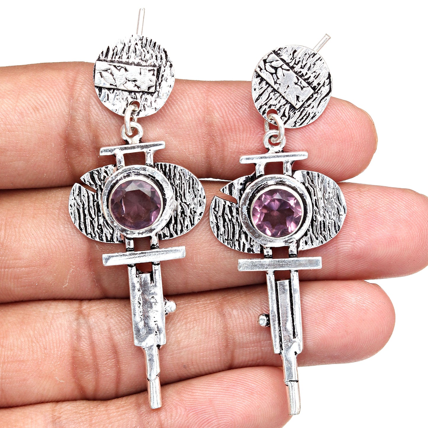 Elegant Amethyst Silver Drop Earrings