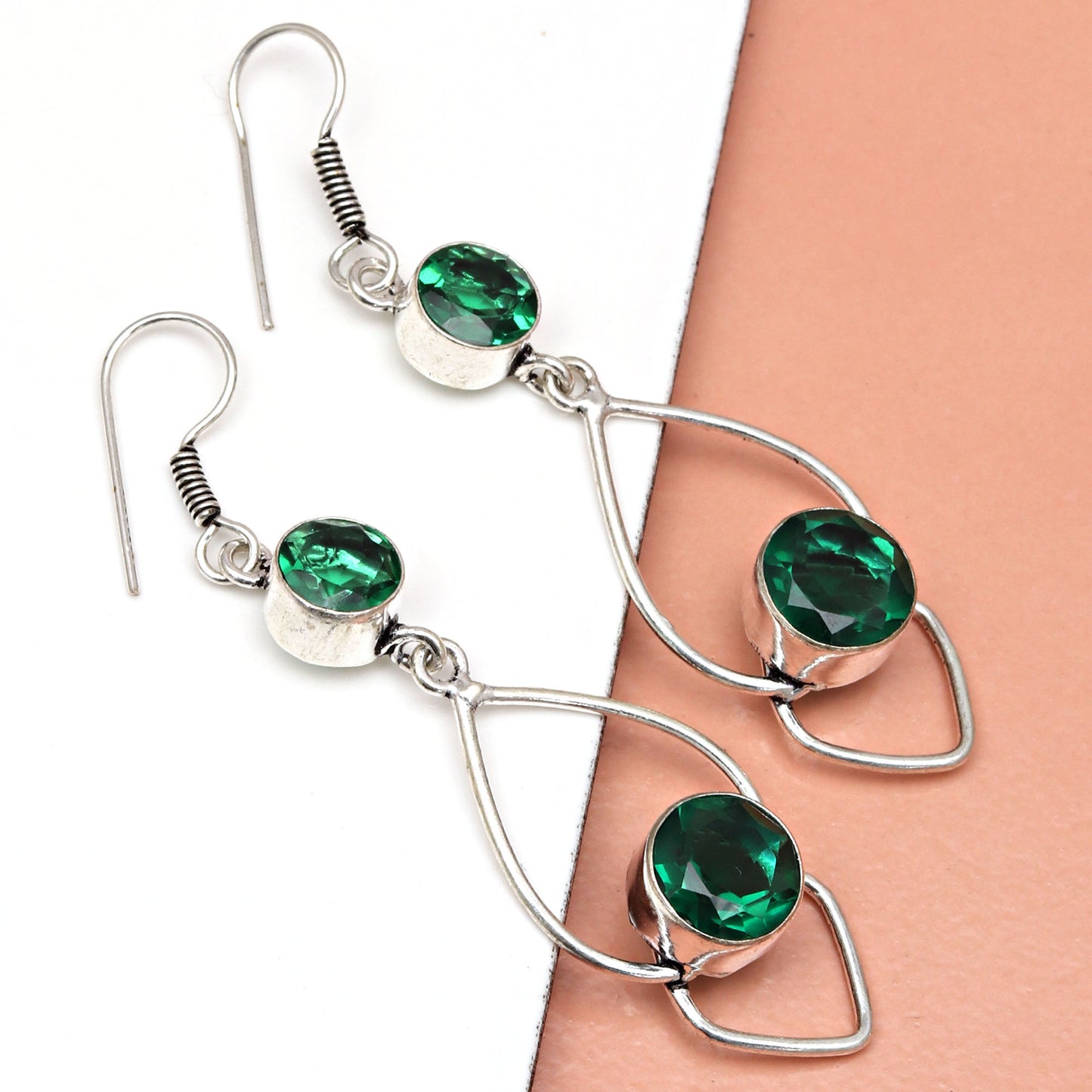 Stunning Emerald Drop Earrings in 925 Sterling Silver for Women & Girls