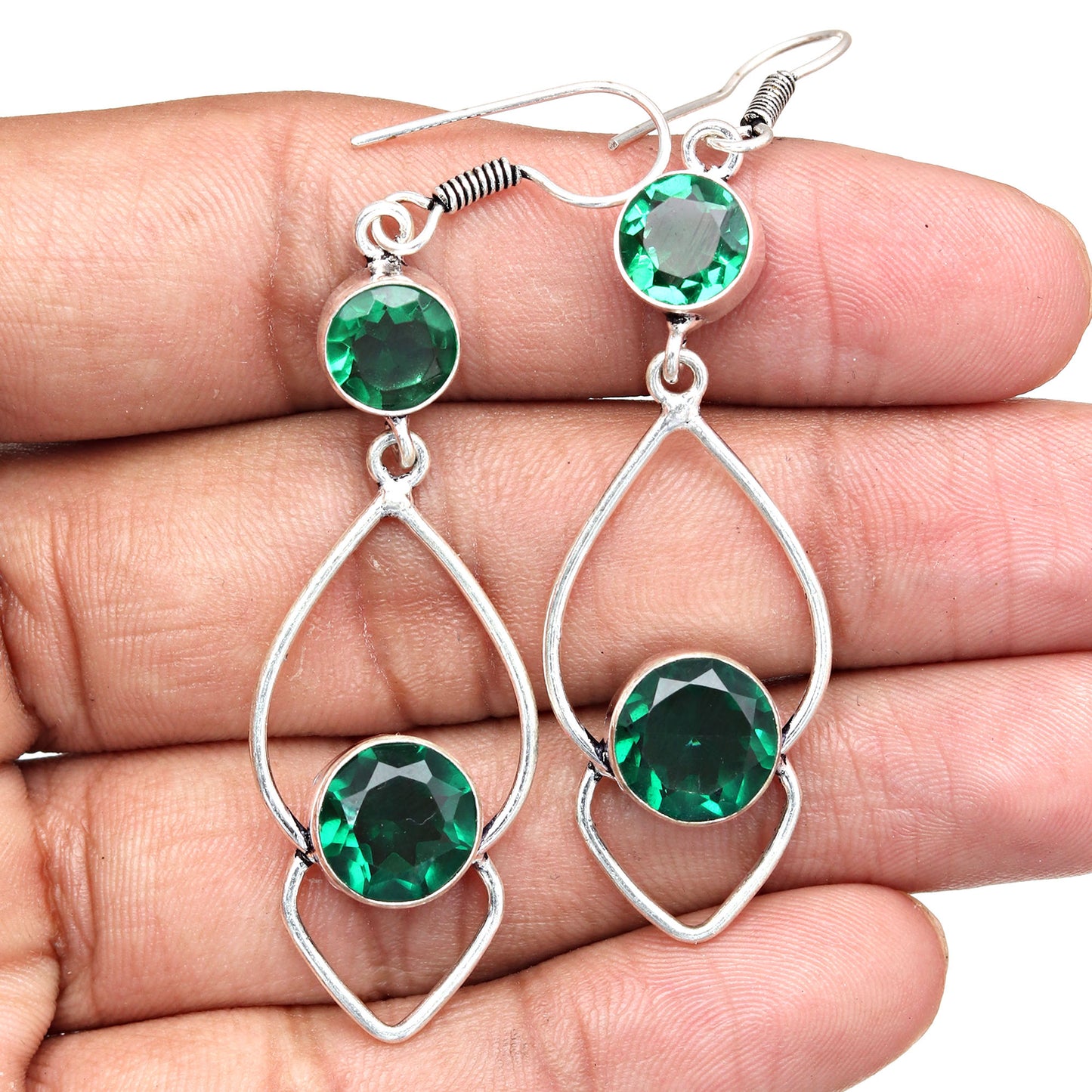 Stunning Emerald Drop Earrings in 925 Sterling Silver for Women & Girls