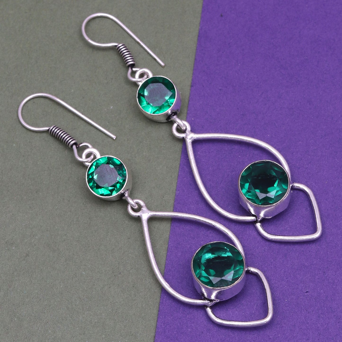 Stunning Emerald Drop Earrings in 925 Sterling Silver for Women & Girls