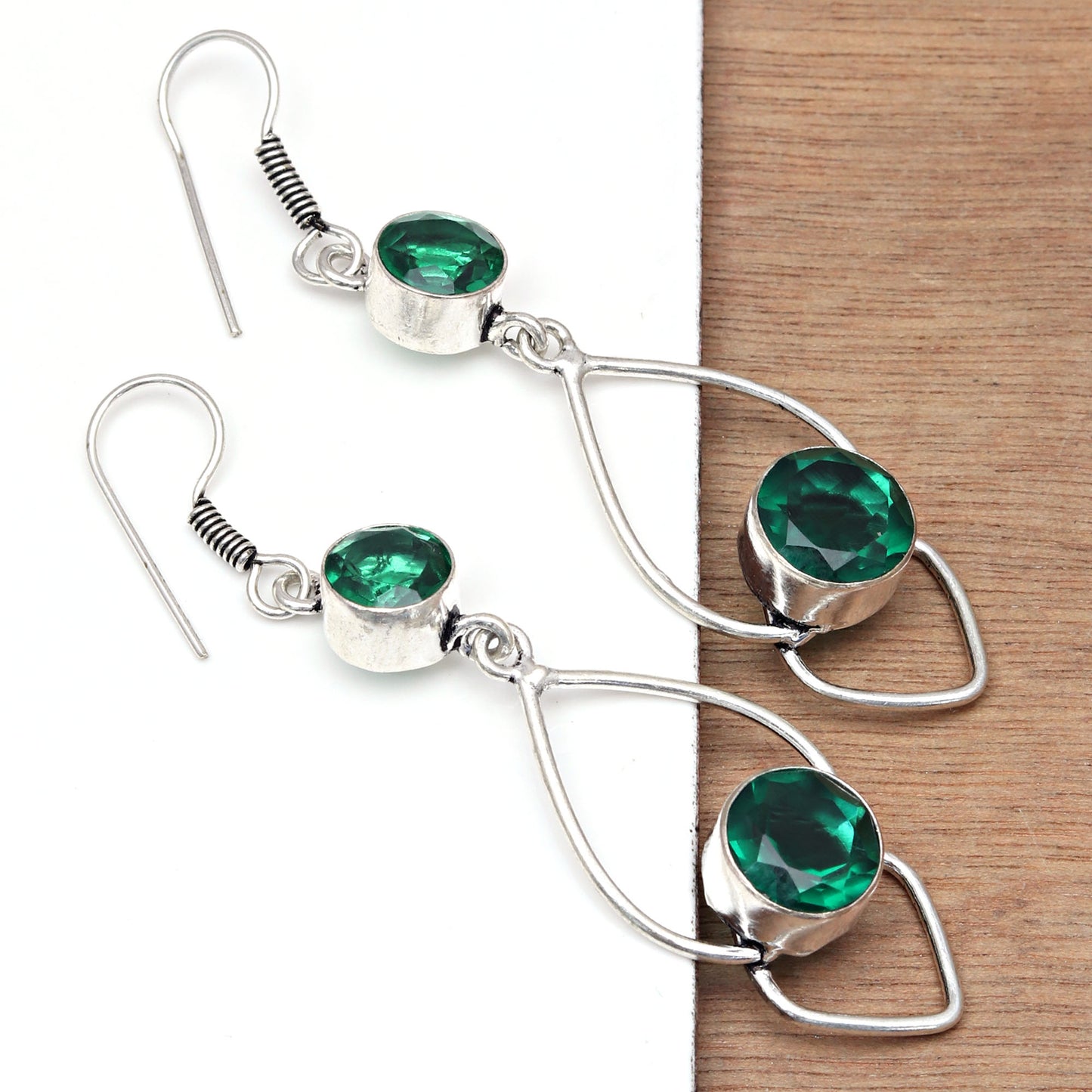 Stunning Emerald Drop Earrings in 925 Sterling Silver for Women & Girls