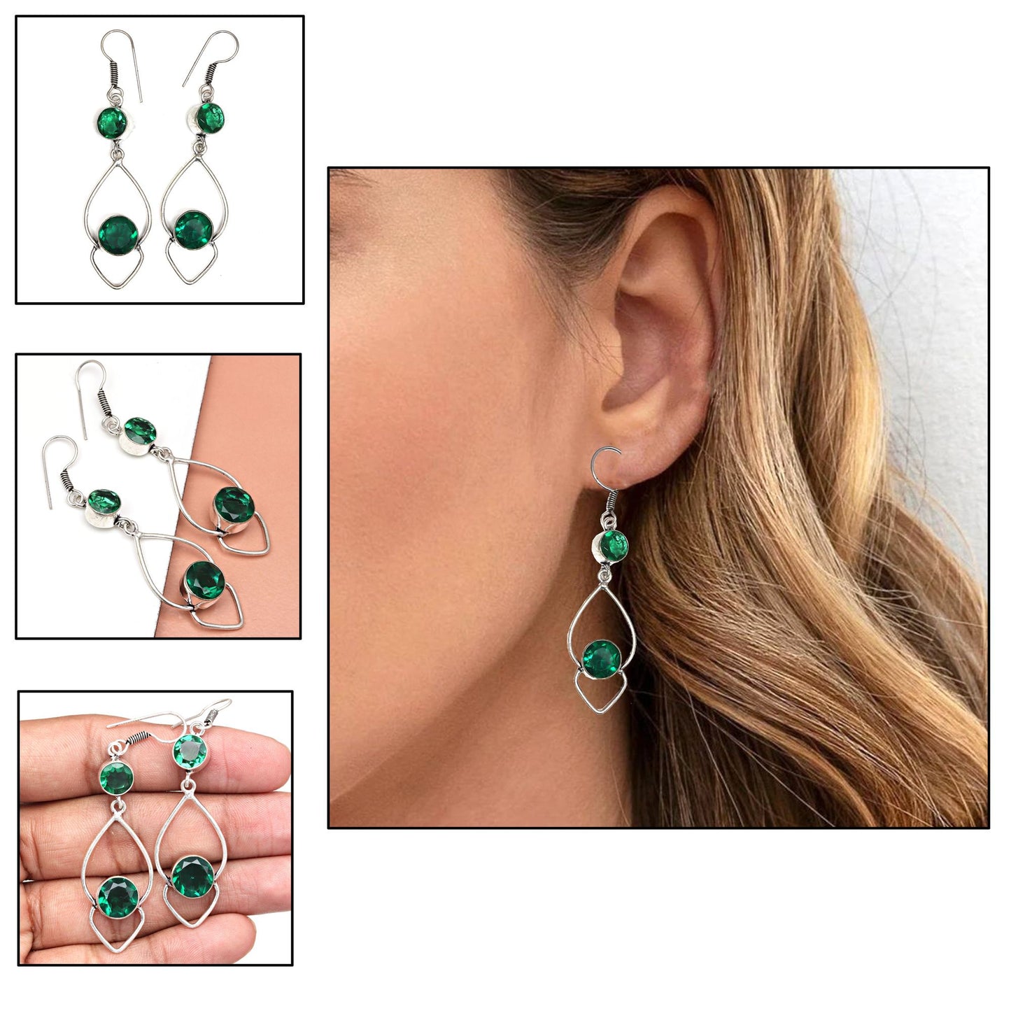 Stunning Emerald Drop Earrings in 925 Sterling Silver for Women & Girls