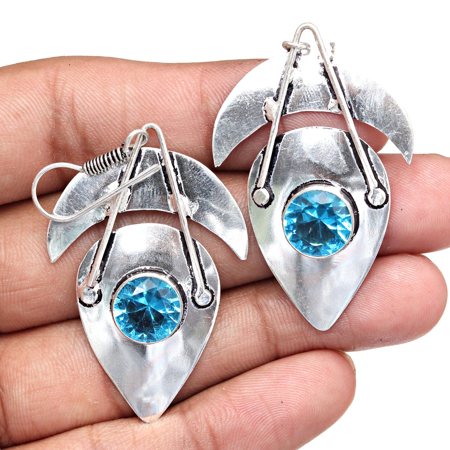 Elegant Blue Topaz Earrings in 925 Sterling Silver for Women & Girls