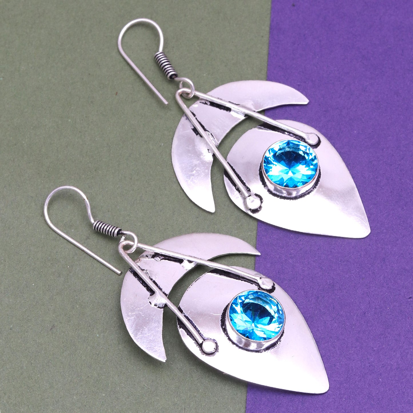 Elegant Blue Topaz Earrings in 925 Sterling Silver for Women & Girls