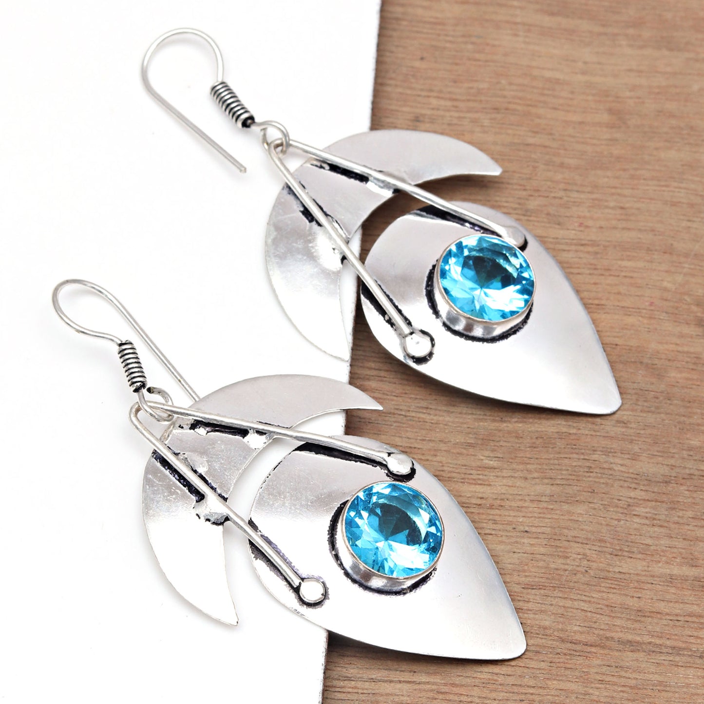 Elegant Blue Topaz Earrings in 925 Sterling Silver for Women & Girls