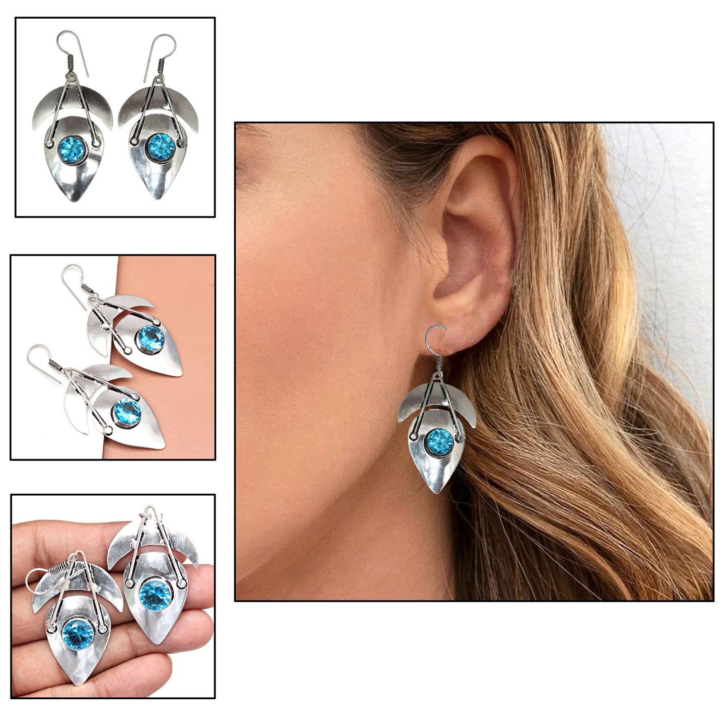 Elegant Blue Topaz Earrings in 925 Sterling Silver for Women & Girls