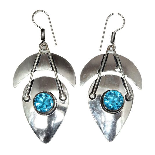 Elegant Blue Topaz Earrings in 925 Sterling Silver for Women & Girls