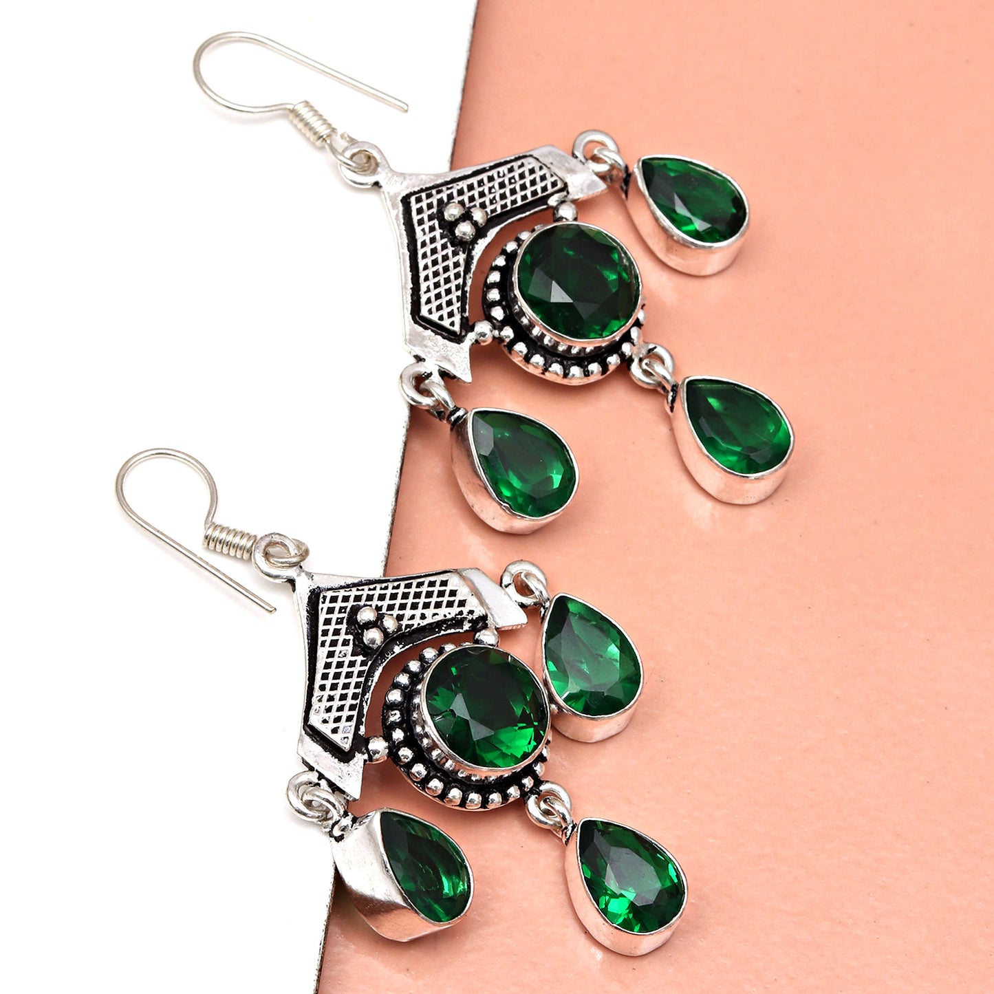 Elegant Emerald Silver Drop Earrings