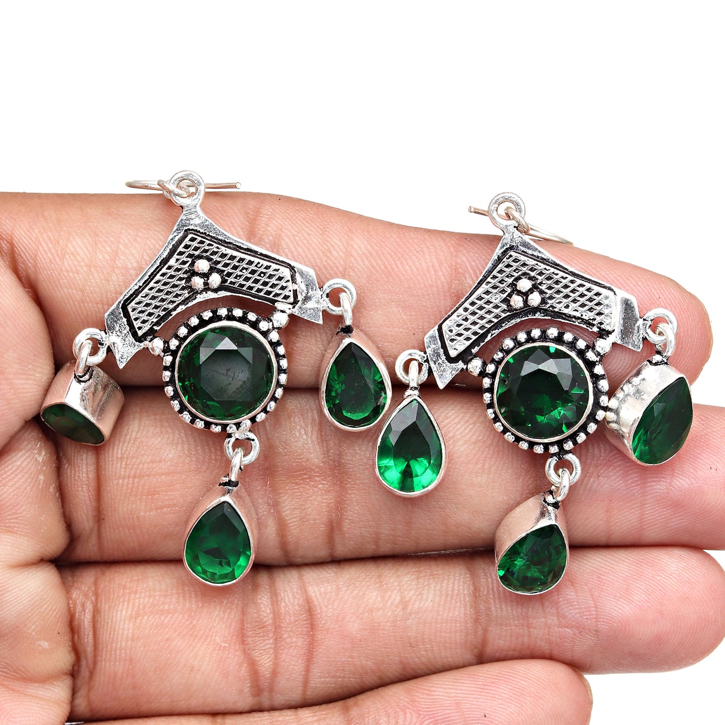 Elegant Emerald Silver Drop Earrings