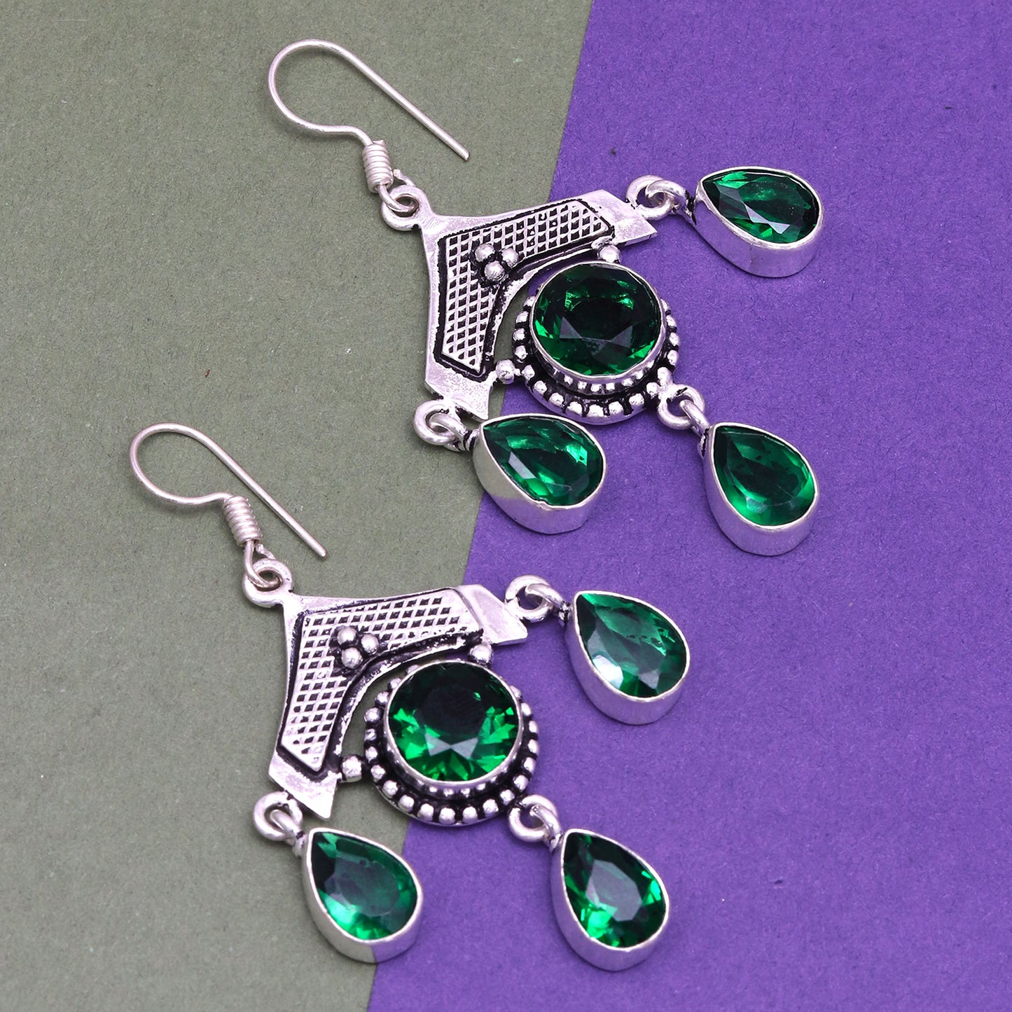 Elegant Emerald Silver Drop Earrings