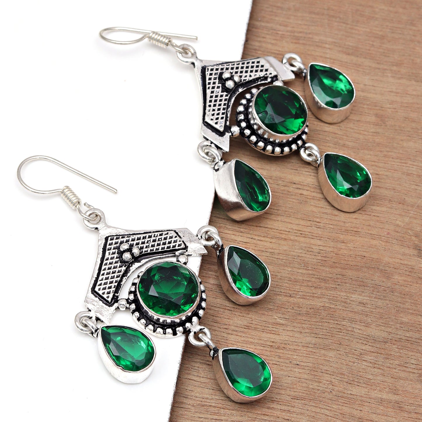 Elegant Emerald Silver Drop Earrings