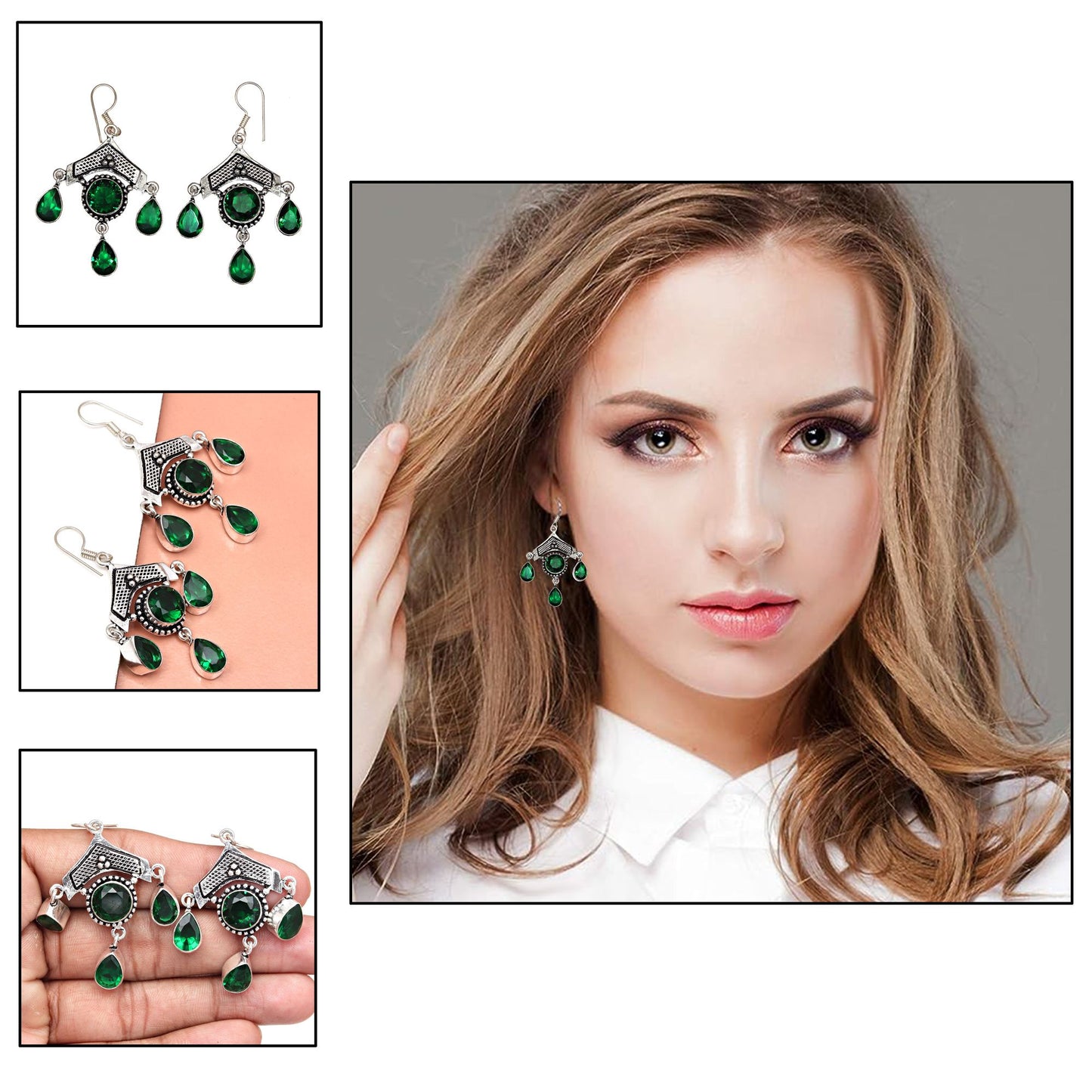 Elegant Emerald Silver Drop Earrings